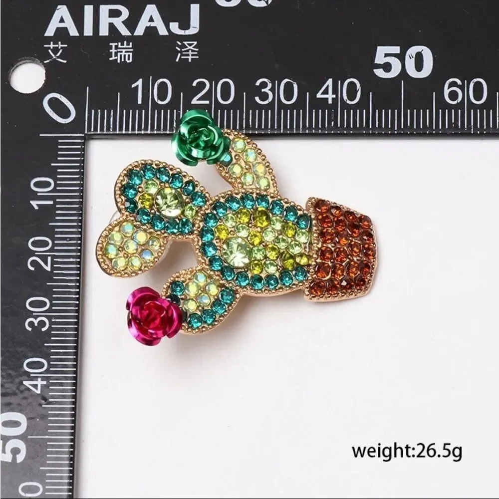 Cactus earrings crystals flowers NEW multicolored statement earrings desert - Picture 6 of 7